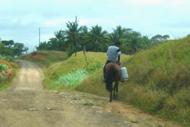 Riding a vehicle that runs on biodegradable fuel.  Costa Abajo, Panama